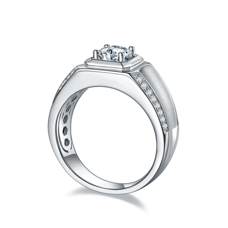 秀波款S925银镀白金MoissaniteMen's Ring1ctD级